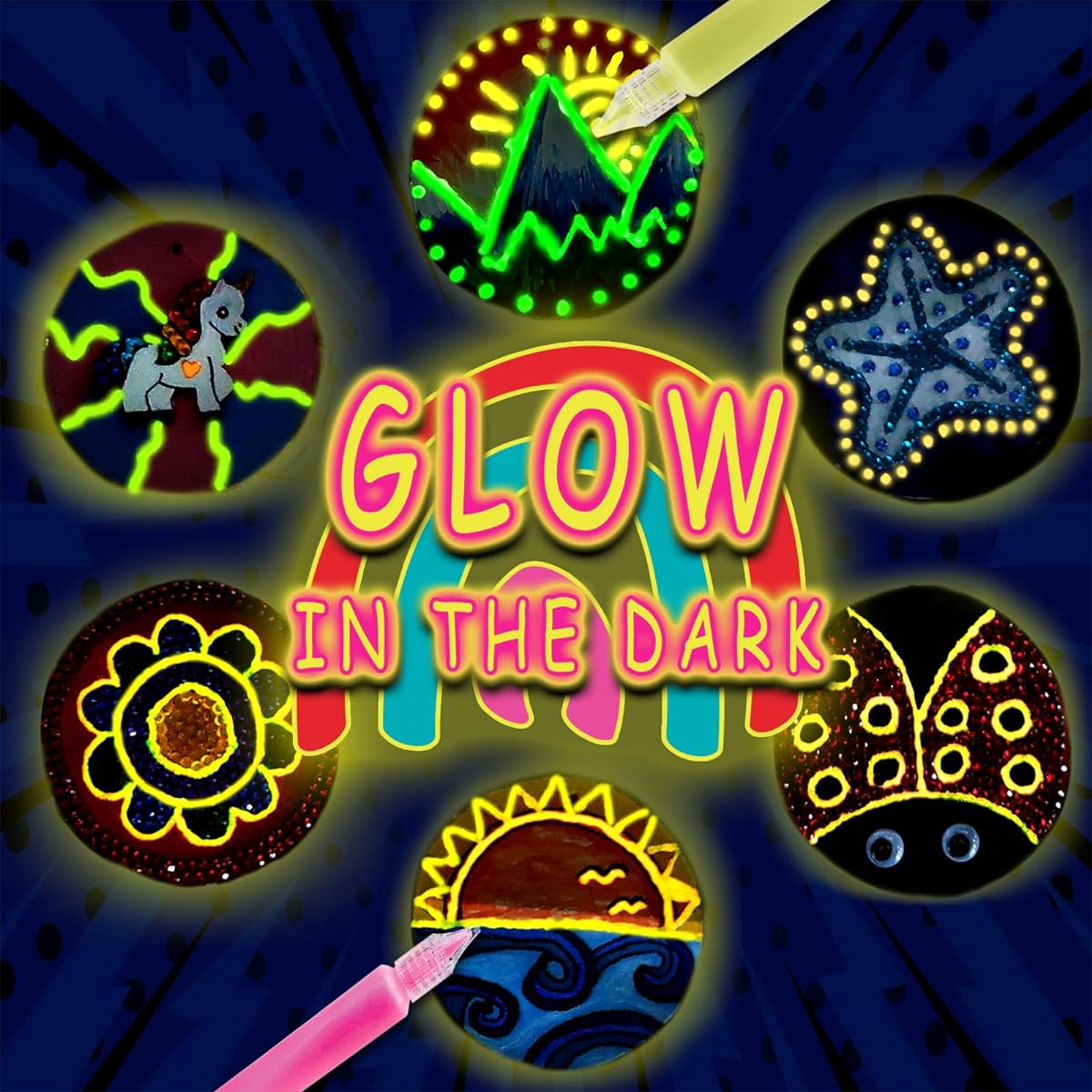 Wakestar Unfinished Wood Slices for Arts & Crafts, Glow in the Dark Wood Painting Kit for 5-12 Year Olds, Air Dry Clay Craft Toys, Birthday Christmas Gift