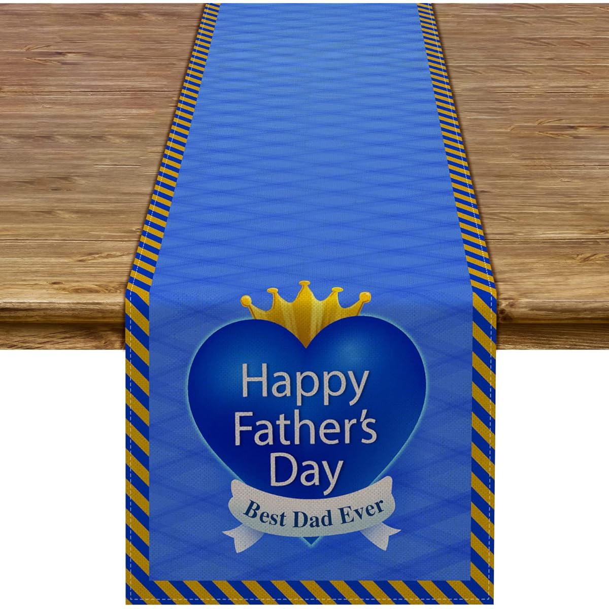 Happy Father's Day Table Runner Best Dad Ever Tablecloth Blue Stripe Fireplace Kitchen Dining Room Home Decor