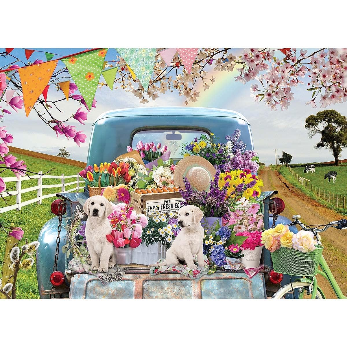 Cobble Hill 500 Piece Puzzle Spring Country Trucks with Sample Poster