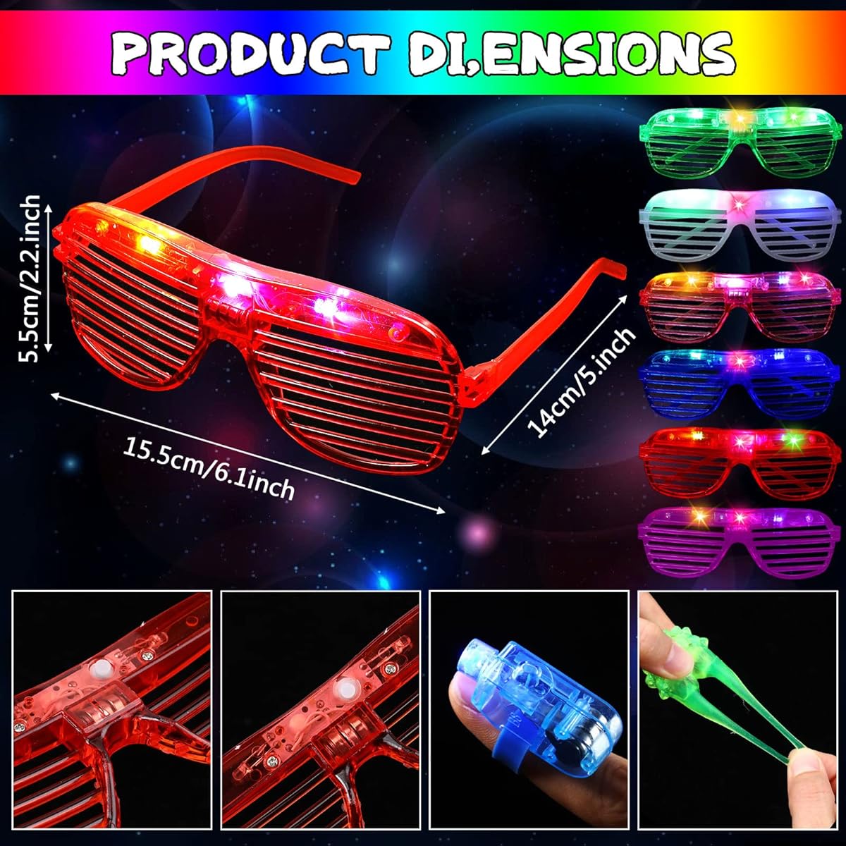 128pcs LED Light Party Favors Glow in the Dark Glasses Cat Bunny Ears Headband Finger Lights Jelly Rings Toys Mardi Gras Neon for Birthday Parties, School Events, Raves, Holidays