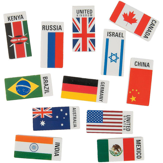 Flags of the World Erasers (24 per pack) Eraser 2" x 1"