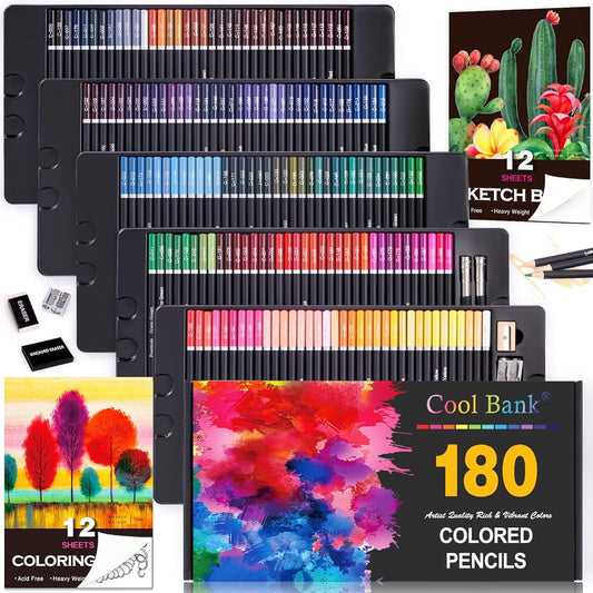 180 Professional Colored Pencils Artist Pencil Set for Coloring Books Premium Artist Soft Core Vibrant Colors Sketching Shading Blending Coloring for Beginners Adults Artists Gift Box