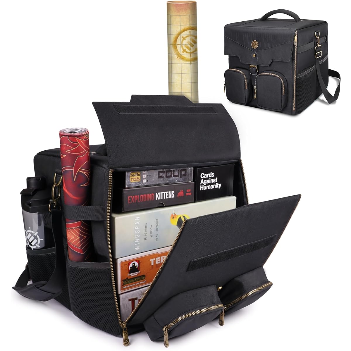 ENHANCE Board Game Shoulder Bag – Reinforced Board Game Storage with Padded Shoulder Strap and Accessory Pocket for Dice/Card Games and More – Board Game Carrier Tabletop Game Protection