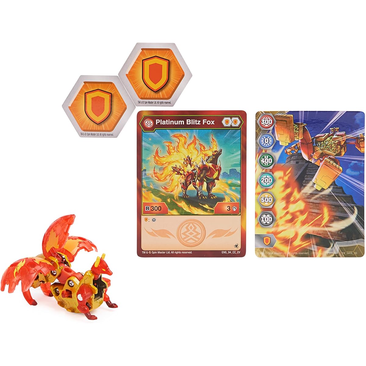Bakugan Evolution Blitz Fox (Red) Platinum Series True Metal 2 Bakucores and Character Card Kids Toy for Boys Ages 6+