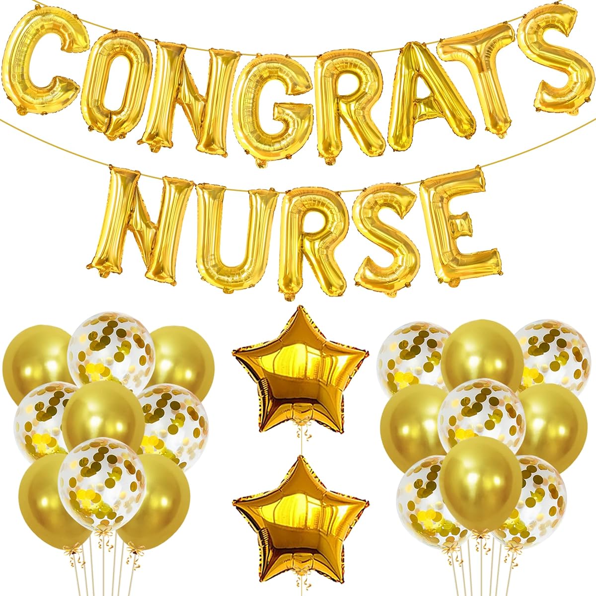 Congrats Nurse Balloons Gold 16" Congrats Nurse Banner Confetti | Nurse Graduation Party Supplies | Nurse Themed Party Decorations | Nurse Graduation Decorations 2023