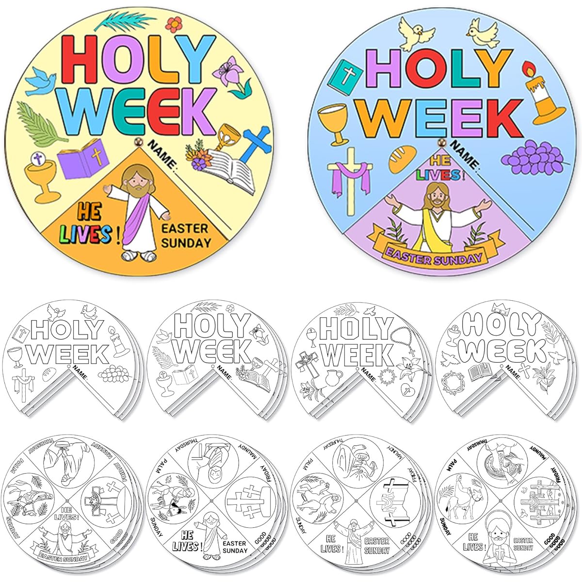Hollowfly 12 Set Color Make Your Own Holy Week Wheel Crafts for Kids DIY Easter Religious Crafts Church Youth Group Fun Sunday School Activity Crafts Vacation Bible School Crafts