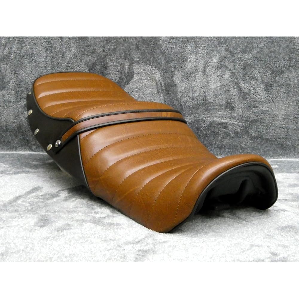 XJR400R Late Tuck Roll Seat/Anko Cut Finished Product RH02J 4HM9 Tiered Seat Deformation Tandem Heppoko President XJR400 YAMAHA Yamaha (Brown Leather Two Tone Seat Studded)