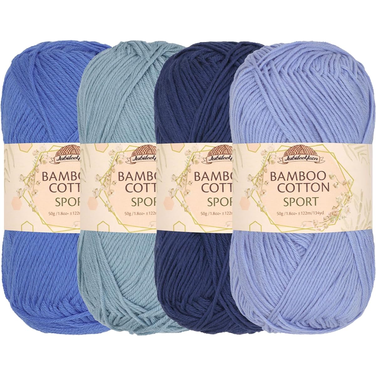 JubileeYarn Bamboo Cotton Sports Yarn - 50g/skein - Blue - 4 skeins