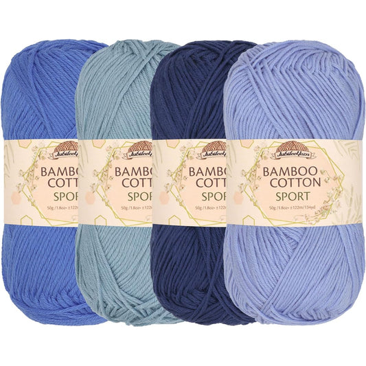 JubileeYarn Bamboo Cotton Sports Yarn - 50g/skein - Blue - 4 skeins