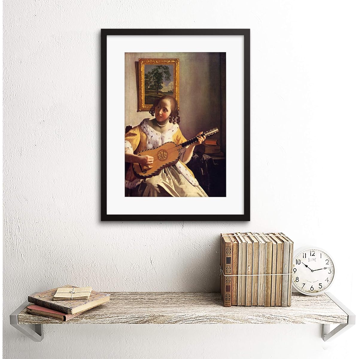 Painted Vermeer Guitar Player Old Master Framed Print F12 x 3760 12-inches x 16-inches Black F12X3760_Black