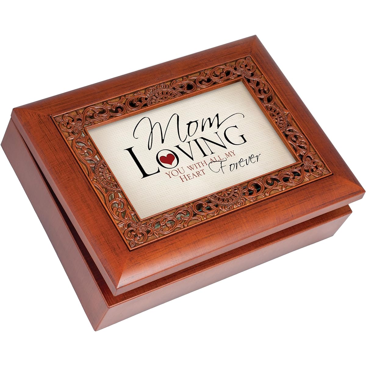 MOM Love Rich Wood Grain Finish with Ornate Inlay Music Jewelry Box - Plays Song All You Need Is Love