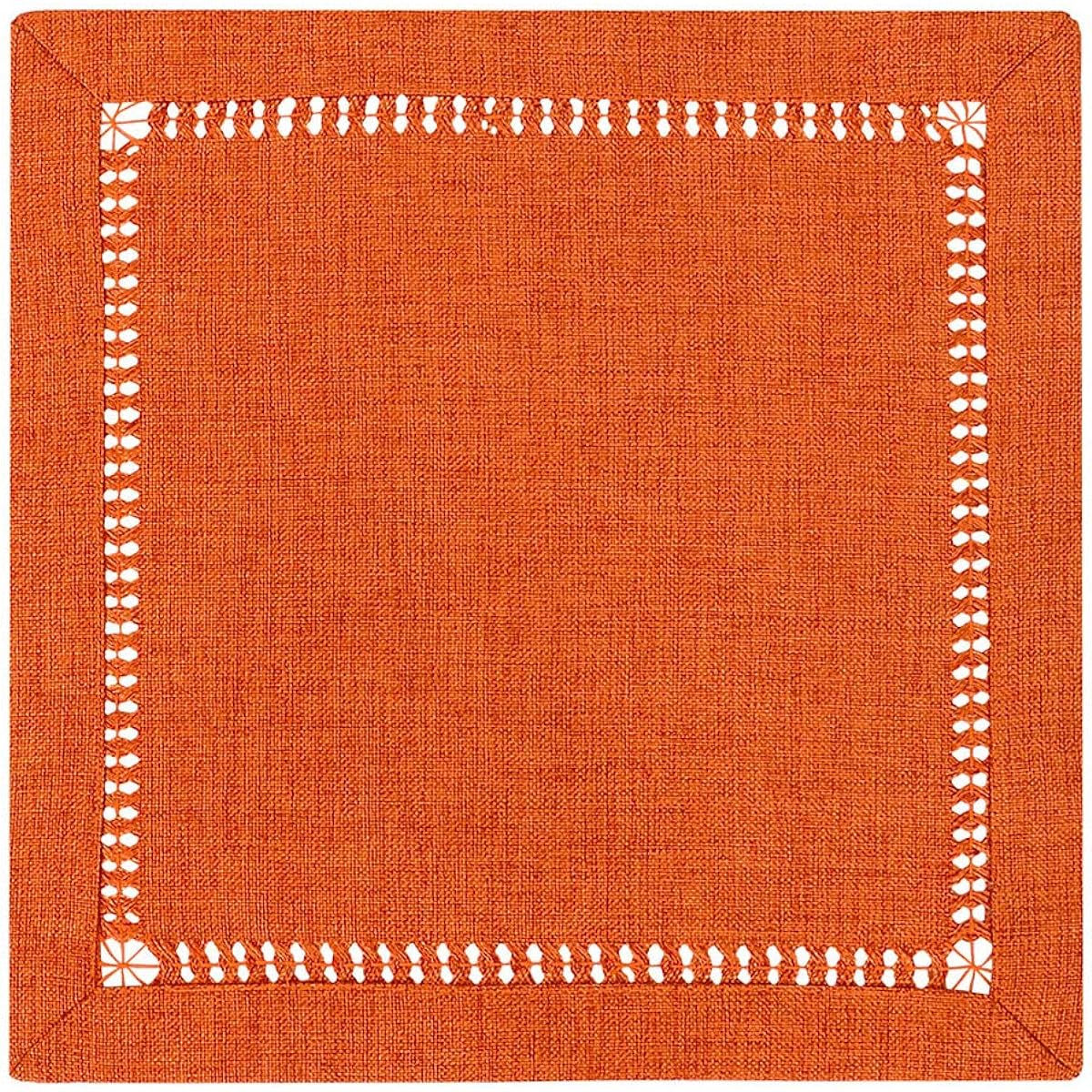Grelucgo Handmade Hemstitched Orange Rectangular Table Runner or Dresser Scarf 12 x 12 Napkins (set of 4) Orange