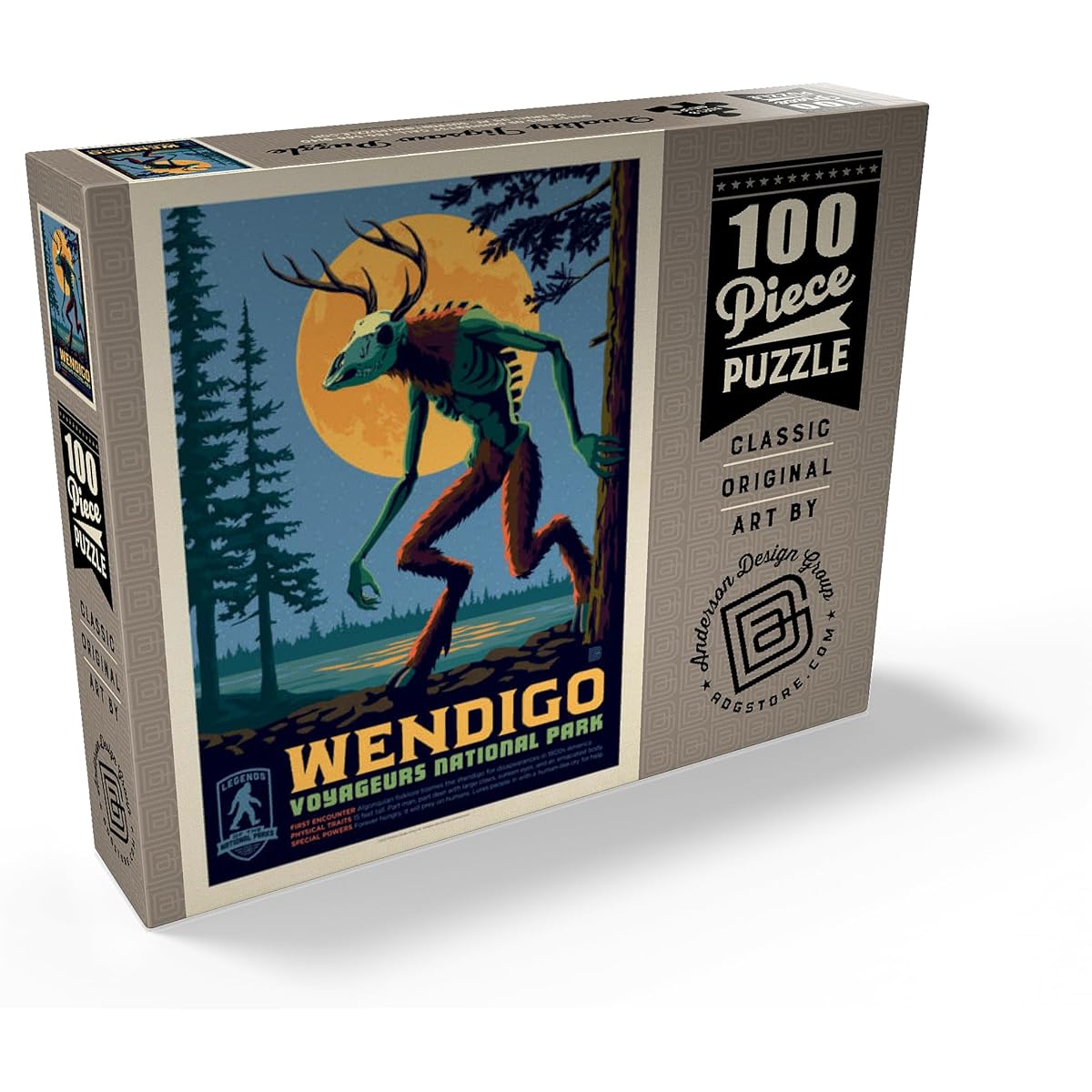 Legends of The National Parks: Voyageurs' The Wendigo, Vintage Poster - Premium 100 Piece Jigsaw Puzzle for Adults