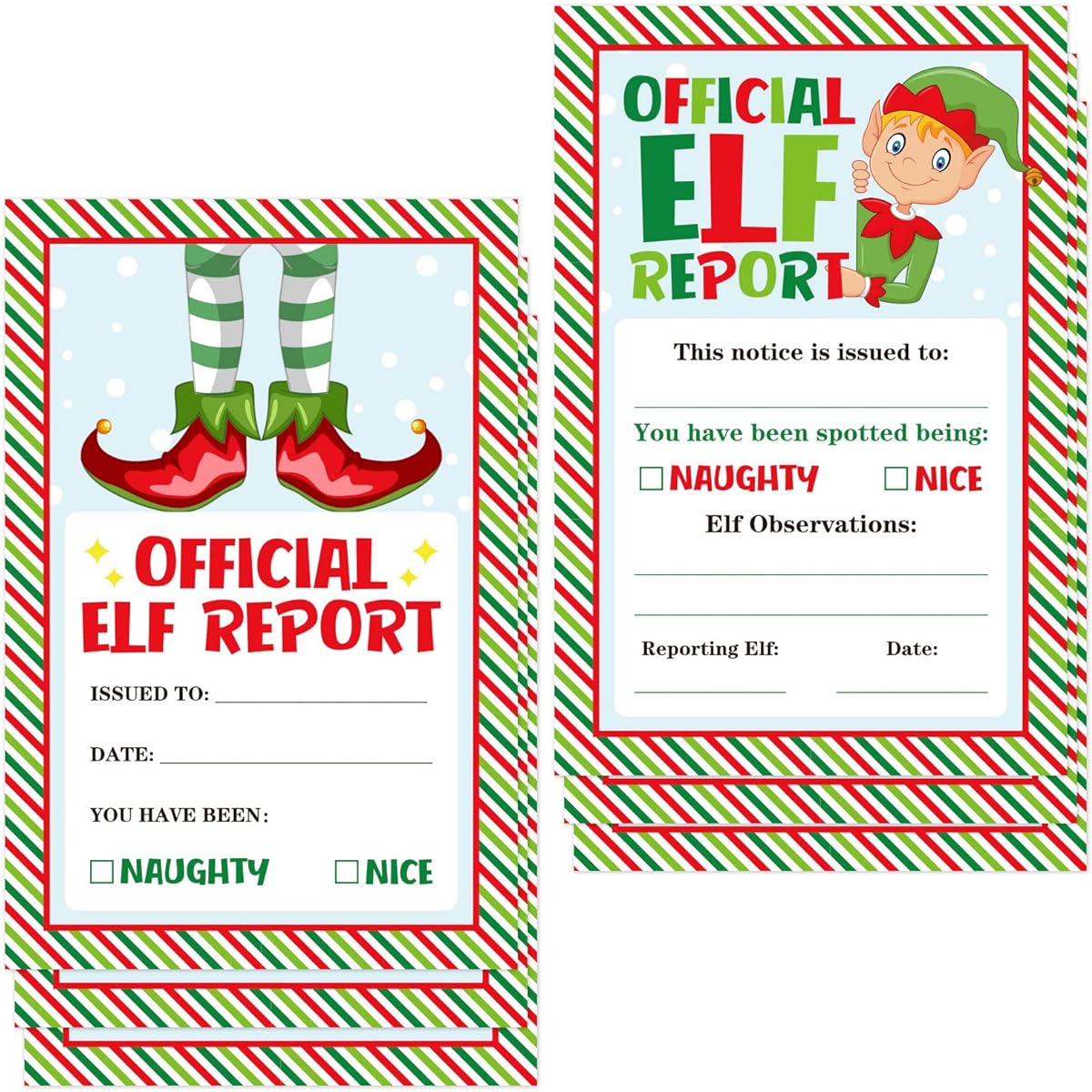 Whaline Official Christmas Elf Reports, 100 Christmas Elf Announcements for Naughty and Nice Behavior, Elf Attendant Christmas Note Cards for Preschoolers and Kids, Holiday Accessories, 4 x 6 Inches