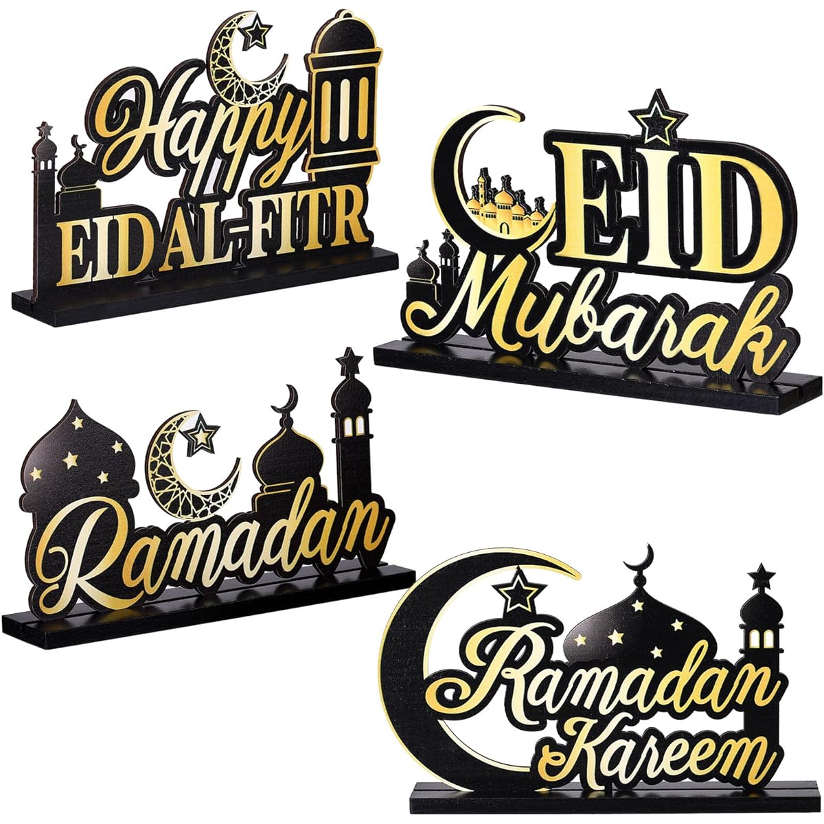 Happy Eid Mubarak Party Decorations Ramadan Table Centerpieces Eid Mubarak Table Letters Ramadan Wooden Plaques Ornaments Muslim Keepsake Pendants Home Eid Al Fitr Supplies(Fresh, 4pcs)