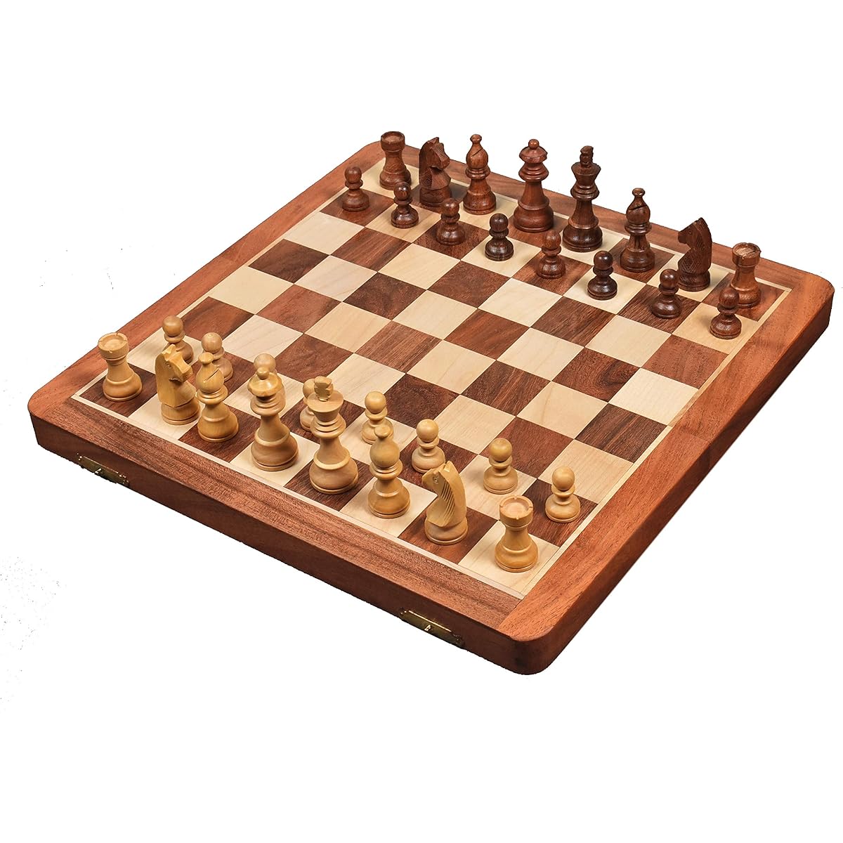 RoyalChessMall-14 Large Rosewood & Maple Wooden Inlaid Magnetic Chess Set Board for Travel