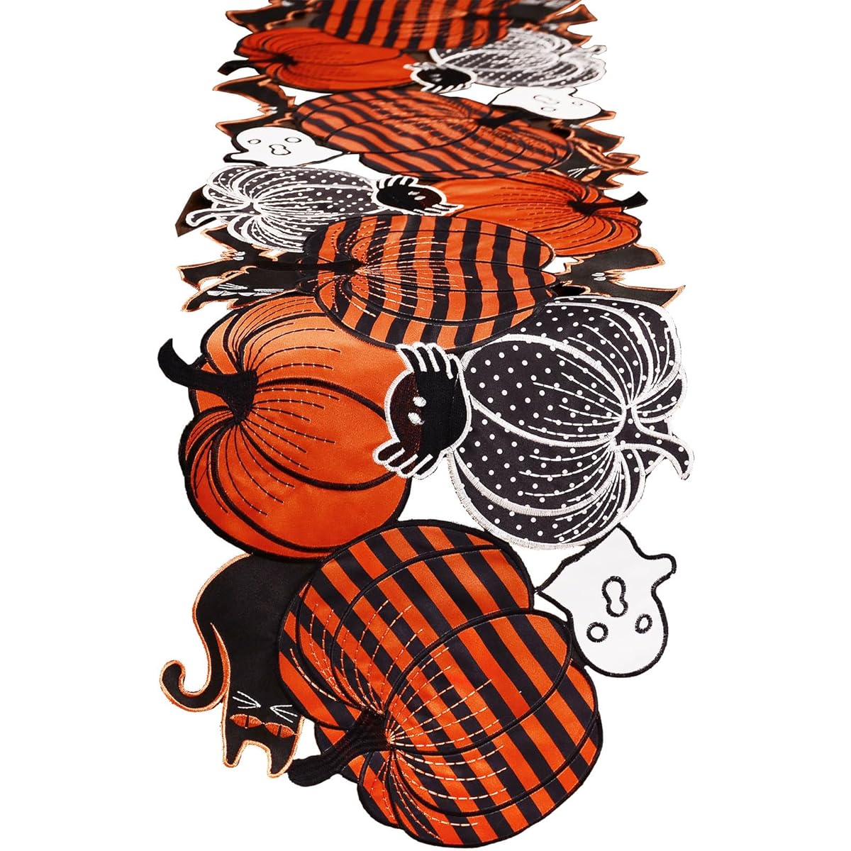 Grelucgo Applique Embroidered Halloween Jack O'Lantern Pumpkin Table Runner for Holiday Kitchen Dining Table Decor Indoor Outdoor Home Party Decoration (14 x 90 Inch)