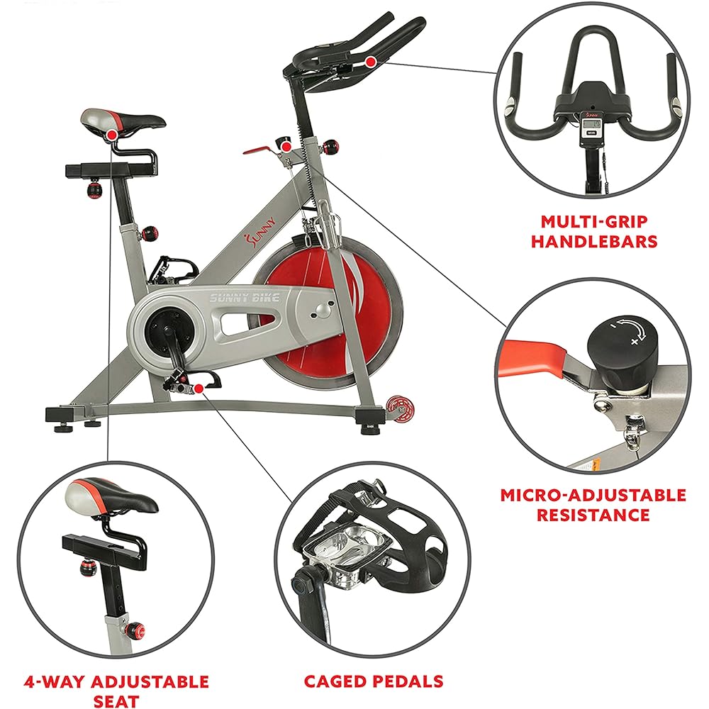 Sunny Health & Fitness Upright Exercise Bike Indoor Cycling Bike with Device Mount and Advanced Display Gray 18kg Flywheel Dual Felt Resistance Pro/Pro II SF-B1995