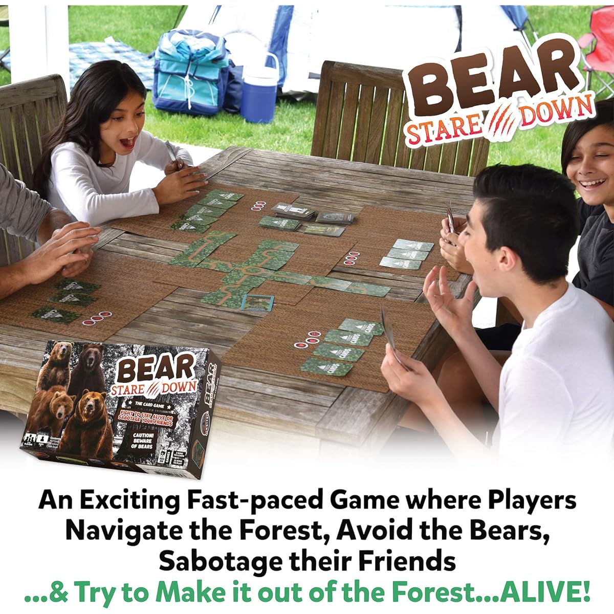 Boss Dog Games Bear Stare Down - Fast Paced, Simple, Strategic Card Game - Kids, Teens, Adults, Families - Parties, Travel, Camping, Game Night - Easy Setup - 30 Minutes - Playtime - 2-6 Players - Ages 7+