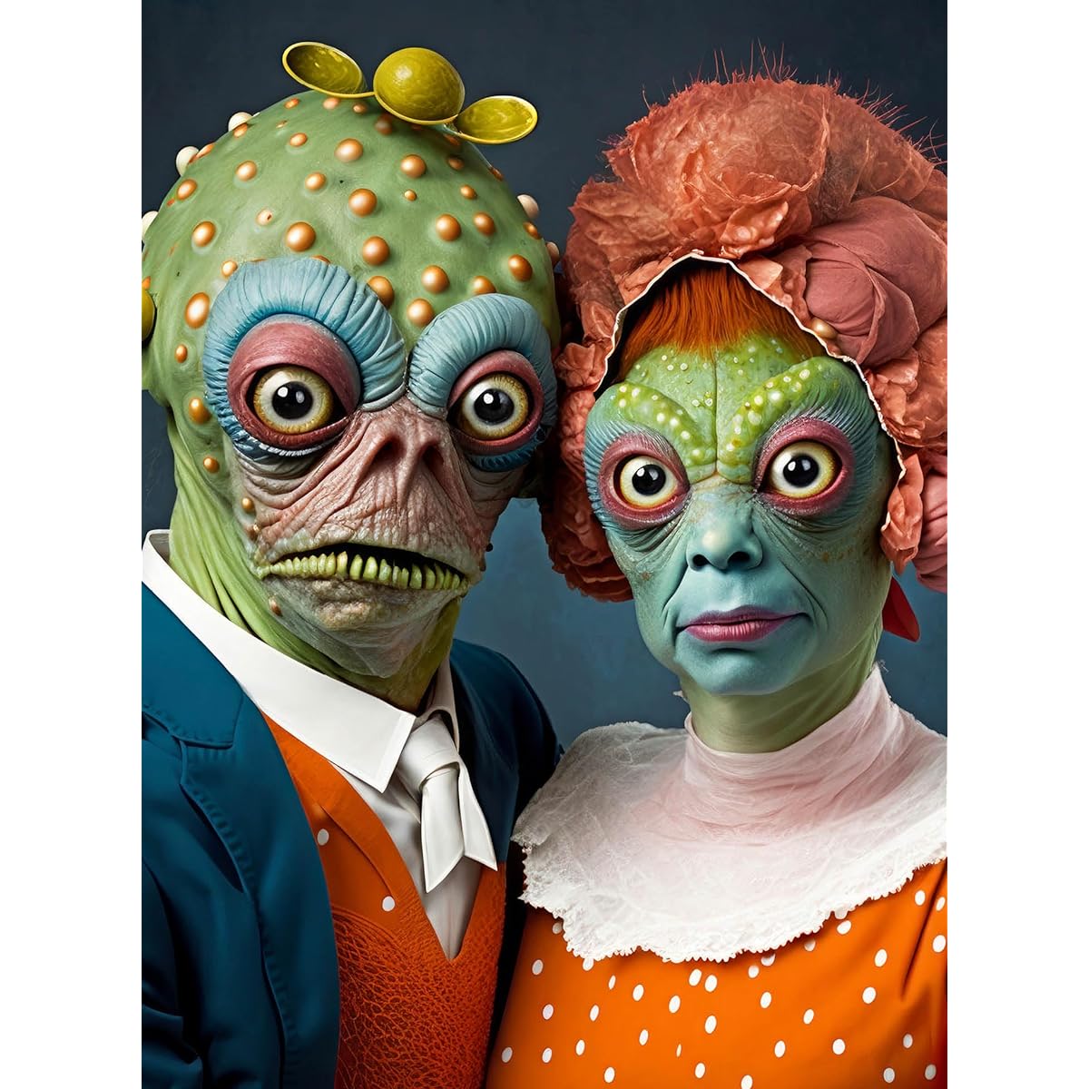 Meet the Aliens: Vaxion and Lirien 1000 Piece Jigsaw Puzzle by Cross & Glory - Unique and Colorful Artwork of an Alien Couple for Puzzle Lovers and Sci-Fi Fans