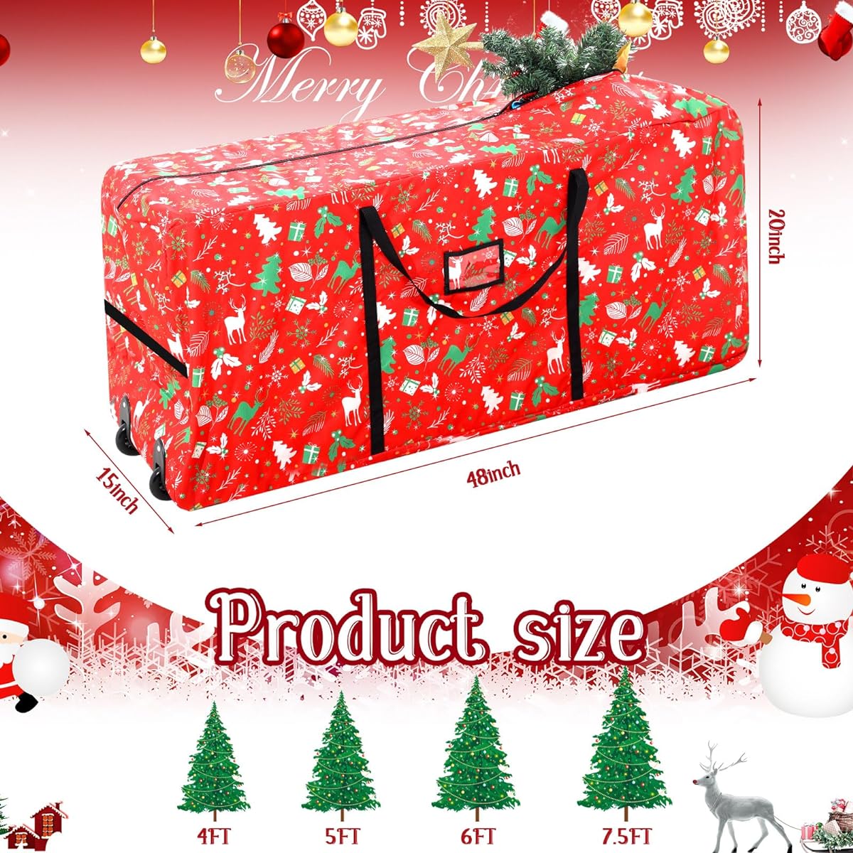 Wesnoy 1 Piece Rolling Christmas Tree Storage Bag 600D Oxford Storage Container for 7.5' Artificial Decomposed Tree, Heavy Duty Christmas Tree Bag Storage Tote with Wheels and Carry Handle