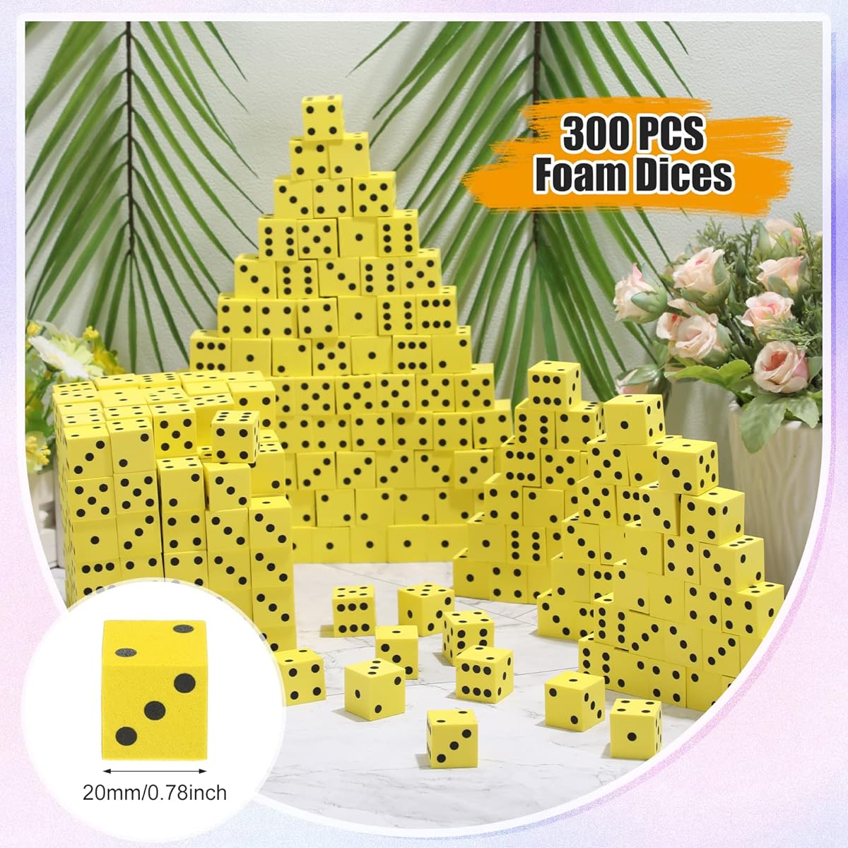 Libima EVA Foam Dice 300 Pieces 0.79 Inch Small Yellow Dot Dice Foam Cubes with Number Dots Foam Dice Cubes for Kids Classroom Bulk Count Math Education Learning Games Party Supplies