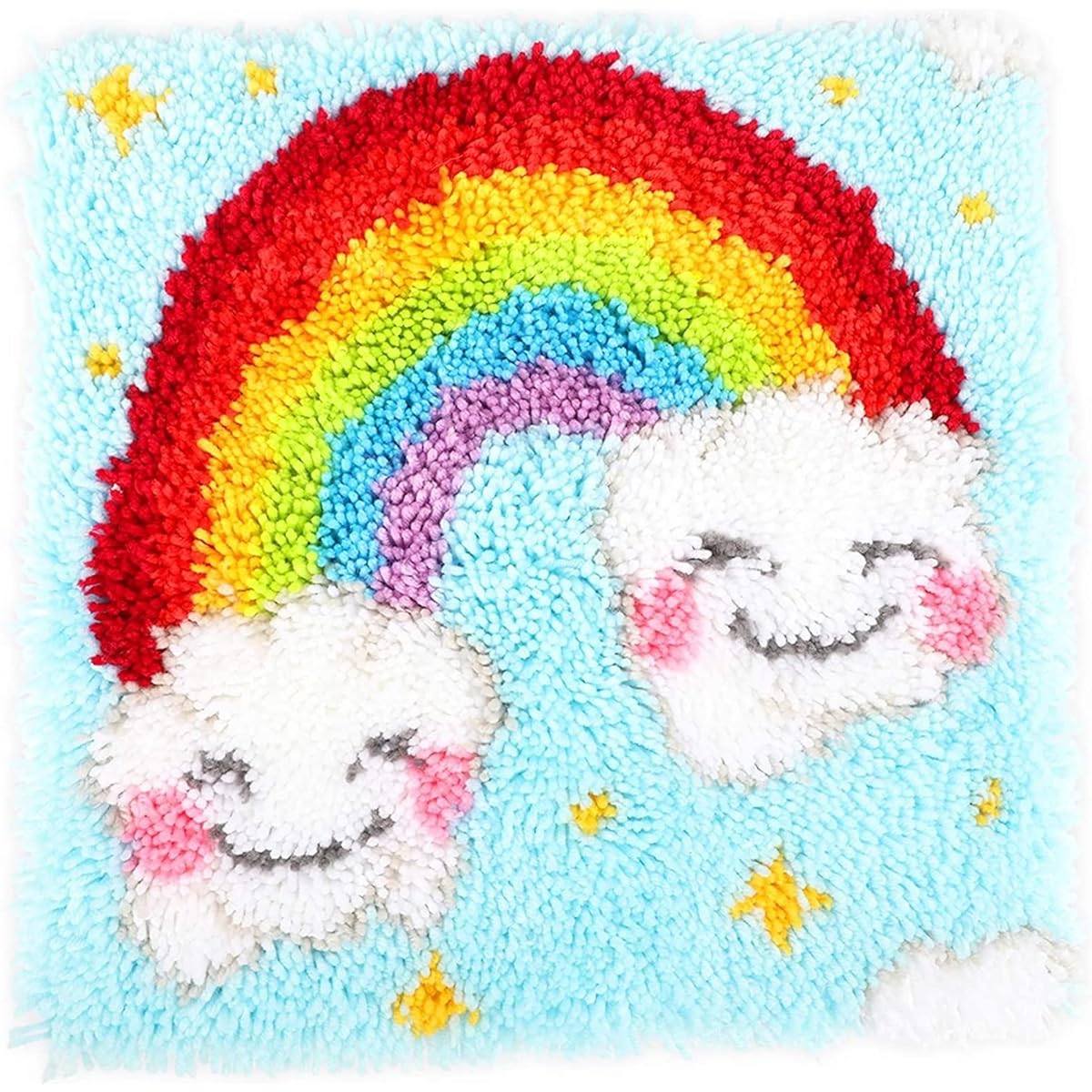 28 Piece Rainbow Canvas Latch Hook Pillow Kit for Adults and Kids, Crafts for Beginners, 24 Bundles of Colorful Yarn (15.9 x 15.5 Inches)