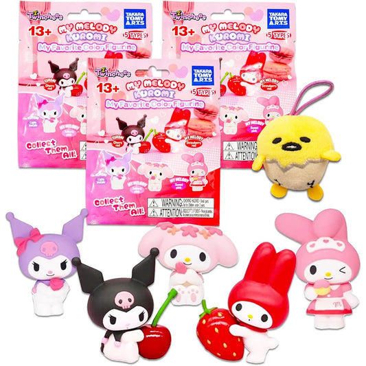 Sanrio Hello Kitty My Melody & Kuromi Blind Bag Party Favors Set of 3 - Sanrio Party Supplies Set of 3 Kuromi and My Melody Figures Set