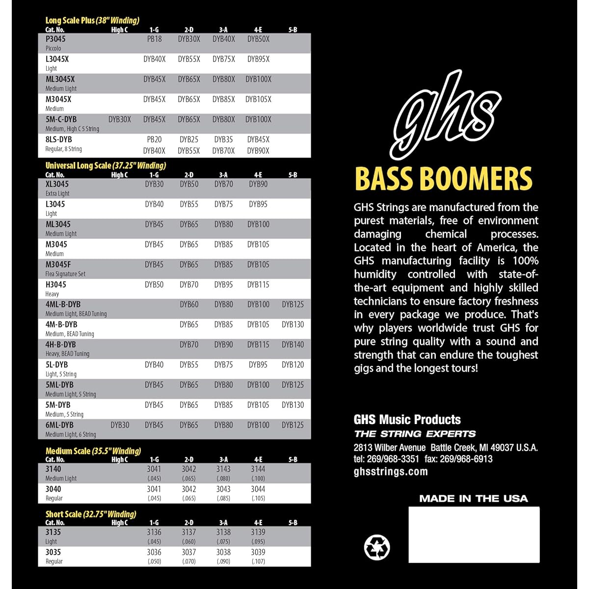 Ghs bass boomers bass guitar strings45-100 extra long scale