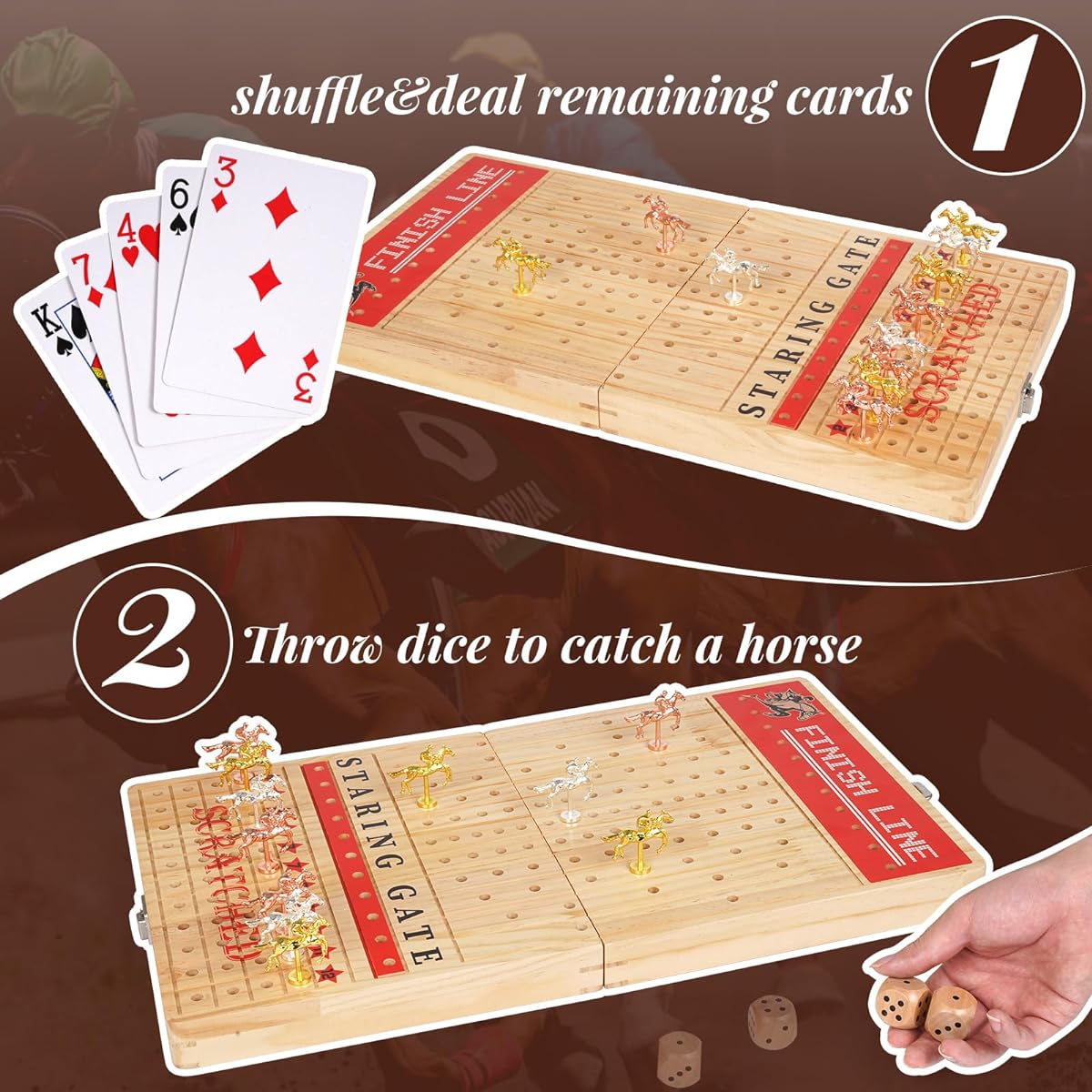 Foldable Horse Racing Board Game Foldable Horse Racing Board Game Solid Wood Durable Classic Metal Horse Family Board Game Interactive Strategy Game Horse Racing Game