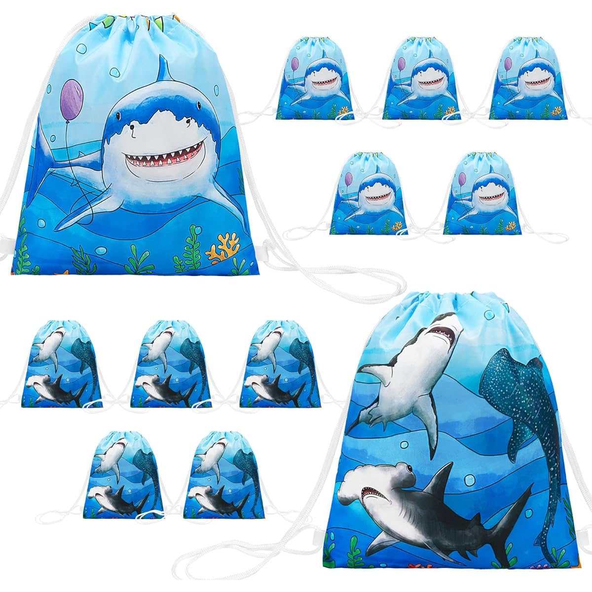 WERNNSAI Shark Party Favor Bags 12 Pack Shark Party Supplies Boys Kids Birthday Party Gift Bags Ocean Themed Party Decorations Goodie Bags 10" x 12"