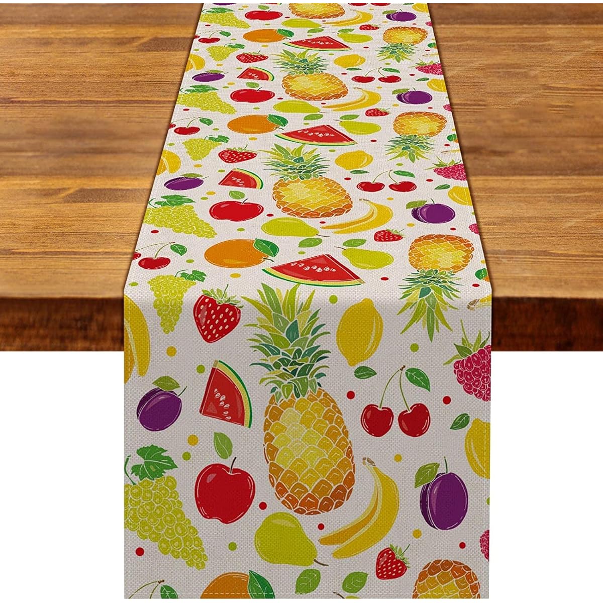 Rainlemon Linen Summer Fruit Table Runner Rustic Twotti Frutti Boys Girls 2nd Birthday Party Home Dining Room Decor (13" x 108")