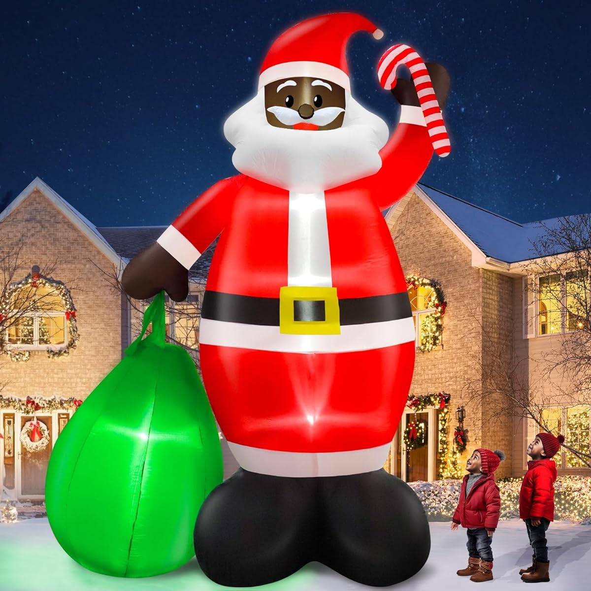 TURNMEON 14ft Giant Black Santa Claus Inflatable Christmas Outdoor Decorations with Gift Bags & Candy Canes, Built-in LED Lights, Inflatable Christmas Yard Decorations for Garden, Lawn, Christmas Holidays