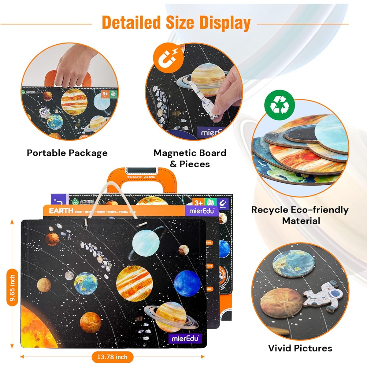 mierEdu Puzzle Learning Toys for Kids Toddlers (Space)