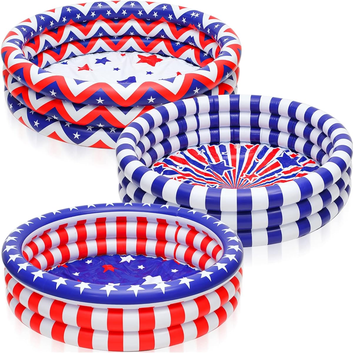 Woanger 4th of July 45 x 10 Inch Heavy Duty Inflatable Children's Pool Independence Day Swimming Pool Star American Flag Swimming Pool Summer Indoor Outdoor Patriotic Water Pool No Pit Leak