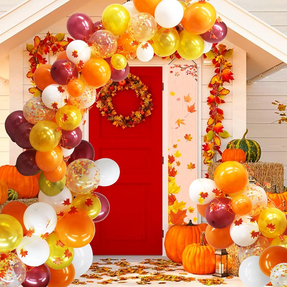 Birthday Decoration Balloon Set 111 Pieces Balloons Orange Gold Wine Red White Balloon Decoration Autumn Leaf Garland Fall Decoration Wedding Birthday Thanksgiving Halloween Party Decoration