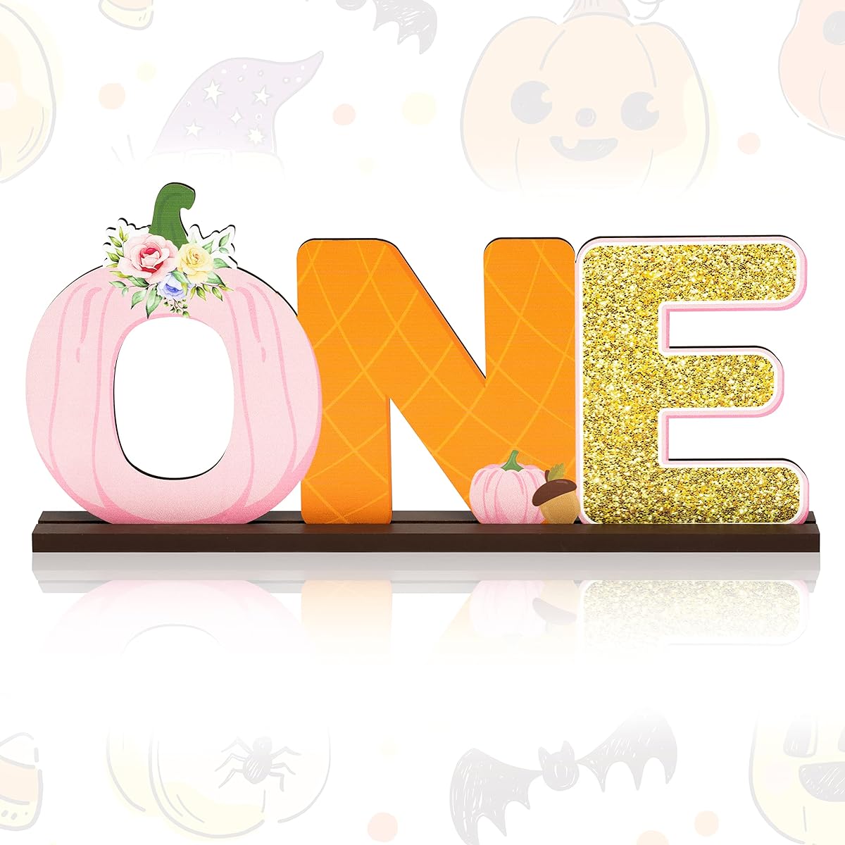 AwserTantue Pink Pumpkin One Letter Sign Table Wooden Centerpiece Baby Girl First Birthday Party Decorations Glitter Pumpkin Girls 1st Baby Shower 1st Birthday Ornaments Photo Props