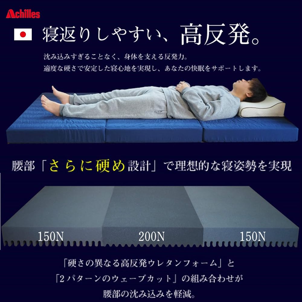 [Achilles] Mattress, High resilience, Even harder in the lower back, Wave cut structure at the bottom (Highly breathable), Quilted, Tri-fold, Back pain mattress, Body pressure dispersion, Brown AK-328 SD BR Semi-double