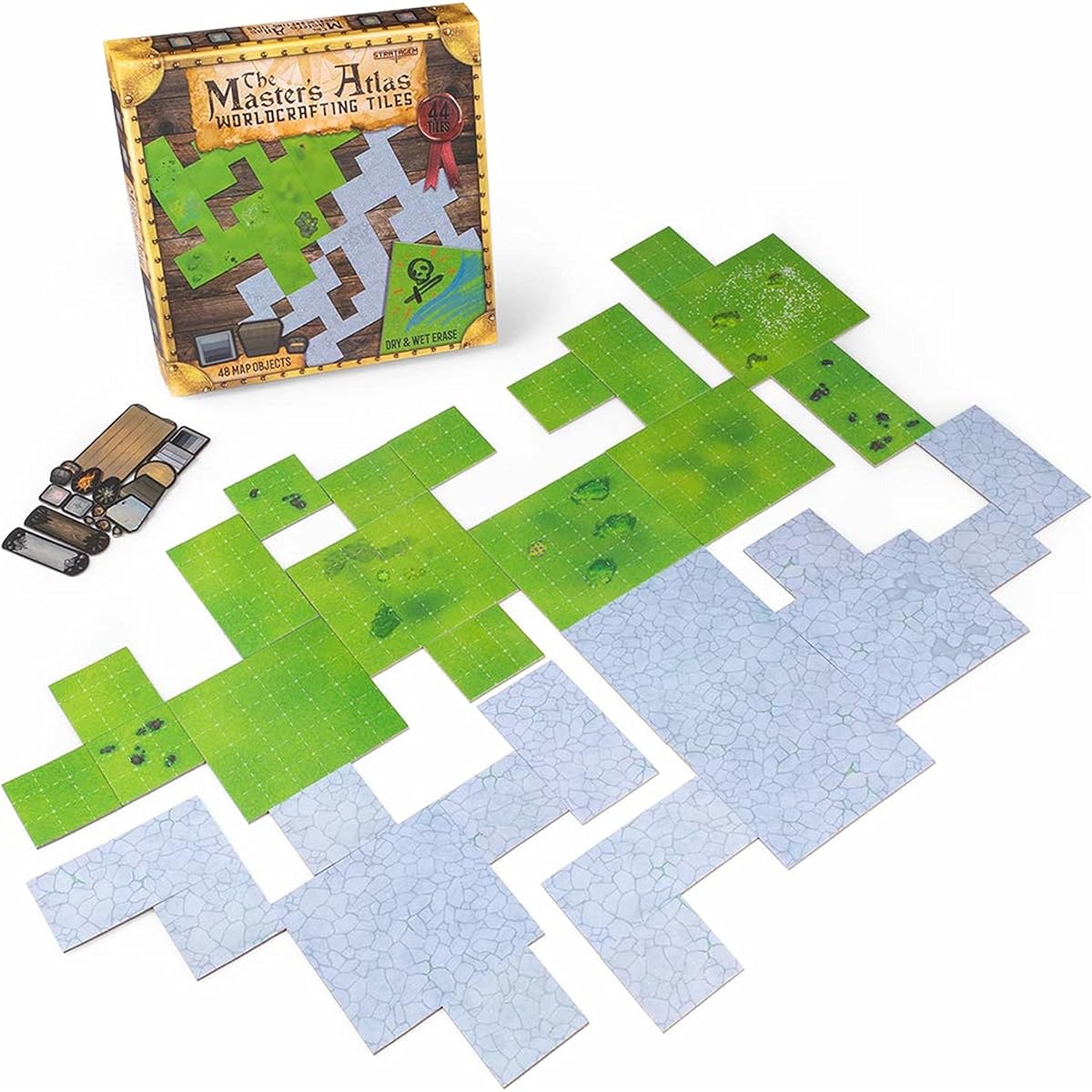 Dungeoncrafter Essentials: RPG Dungeon Master Starter Kit - 44 Reversible Map Tiles - Reversible Dungeon Item Tokens Objects - Tabletop Fantasy Game Beginner Accessories