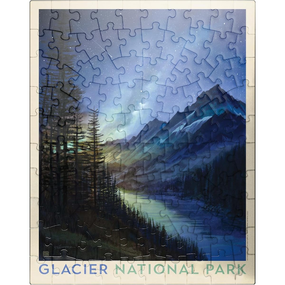 Glacier National Park: Starlight, Vintage Poster - Premium 100 Piece Jigsaw Puzzle for Adults