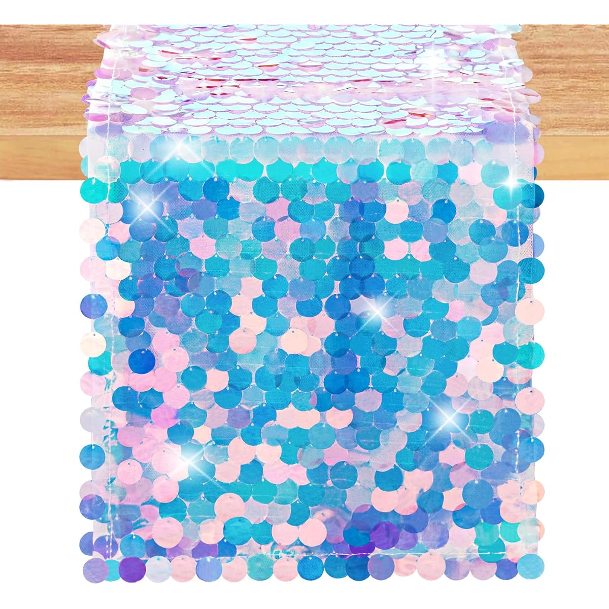 OQSC Mermaid Party Table Runner 6 Pieces 12 x 84 Inch Mermaid Tail Colorful Sequin Table Runner Mermaid Ocean Theme Series Party Decoration Glitter Table Runner