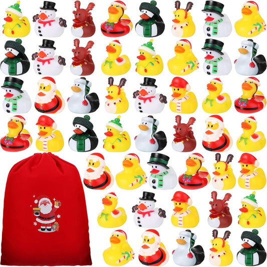 48pcs Christmas Rubber Ducks 2" Mini Christmas Duck Bath Toys Christmas Party Decorations Holiday Rubber Ducks with Drawstring Gift Bags for Boys Girls Holiday Class Favor (Classic Style)