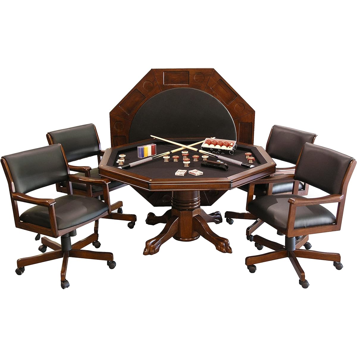Fairview Game Rooms 3-in-1 Combination Game & Dining Table Set with 4 Rocker Swivel Chairs (Maroon)