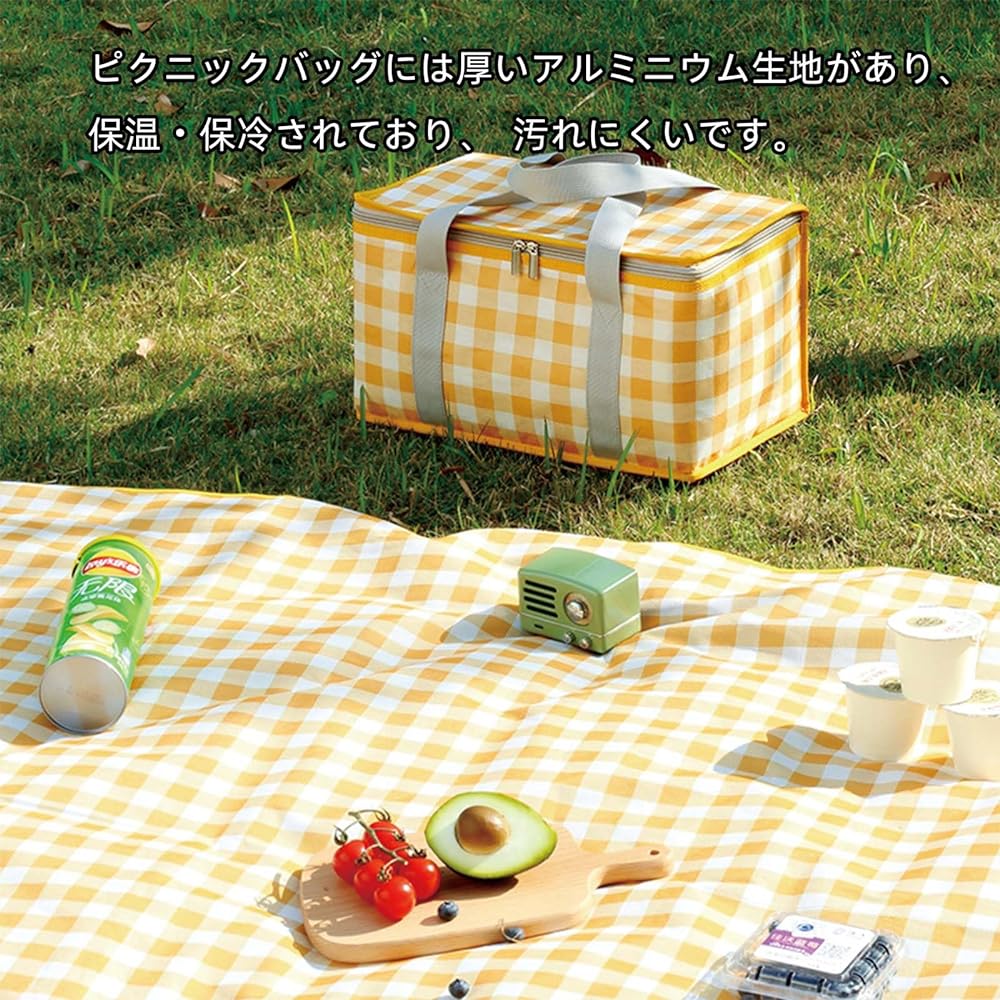 Leisure Sheet Set, Camping Mat, Picnic Mat, for 3 to 8 People, Insulated Bag, Picnic Bag, Insulated Bag, Thermal Bag, Lunch Bag, Bento Bag, Cooler Bag, Compact Bag, Eco Bag, Large, Thick, Folding, Excursion, Cherry Blossom Viewing, Sports Day (Picnic Bag