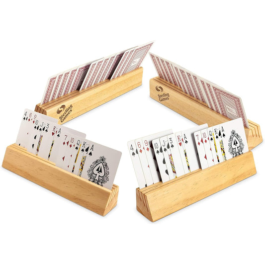 Sterling Games Solid Wood 9" Playing Card Holder Set of 4