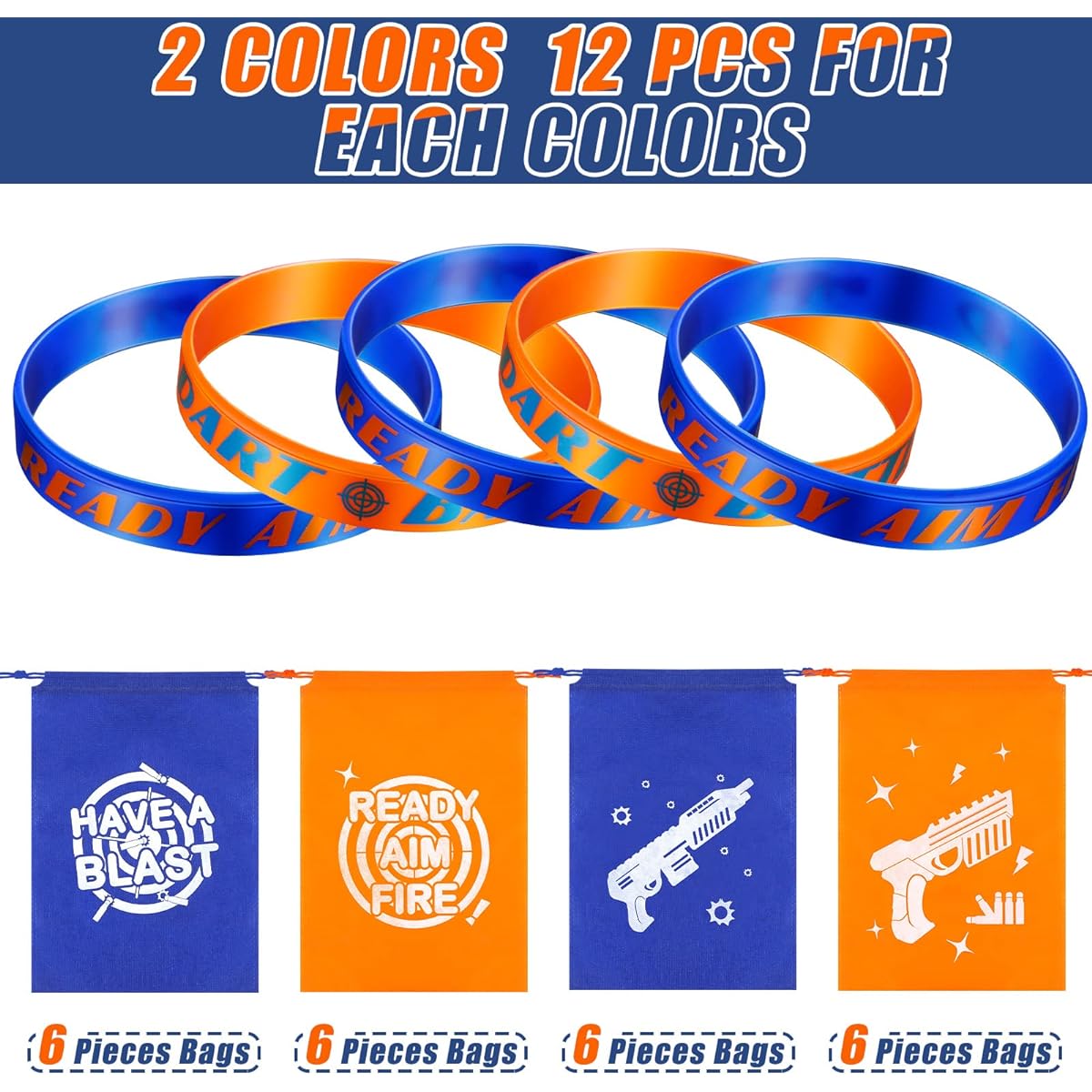 48 Pcs Dart War Party Supplies 24 Pcs Dart War Party Present Drawstring Bag Goodie Treat Bag Dart Gun Theme Party Bracelets Baby Shower Birthday Party Decorations