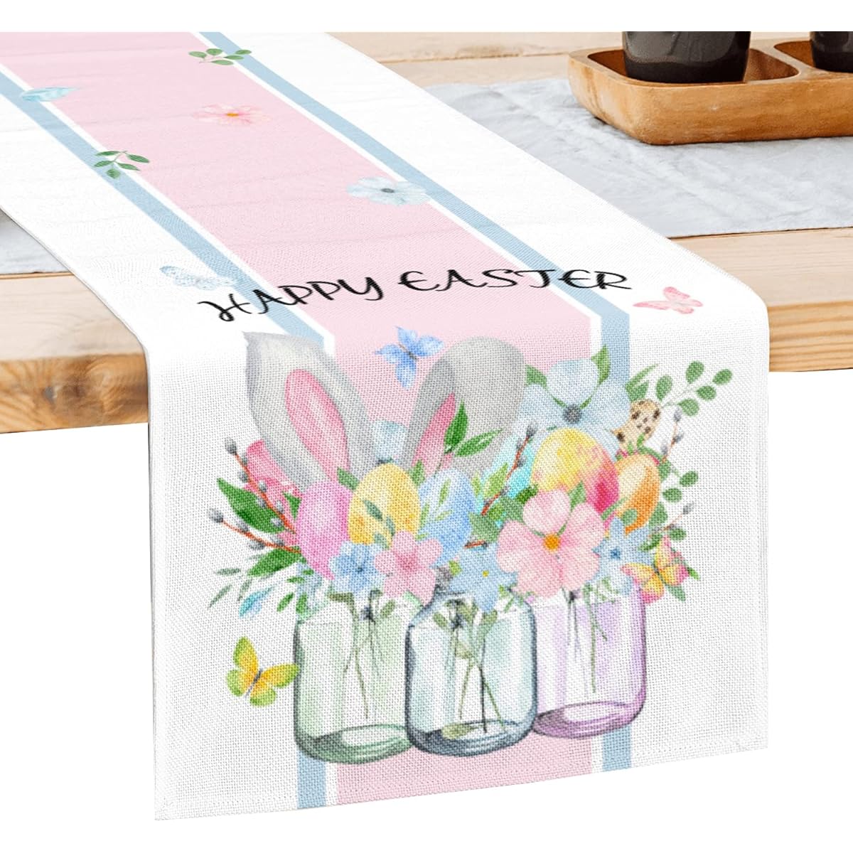 Easter Table Runner Easter Egg Flower Butterfly Dresser Cover Seasonal Spring Rustic Kitchen Dining Table Decor Indoor Outdoor Home Party Decor 13x72 Inch