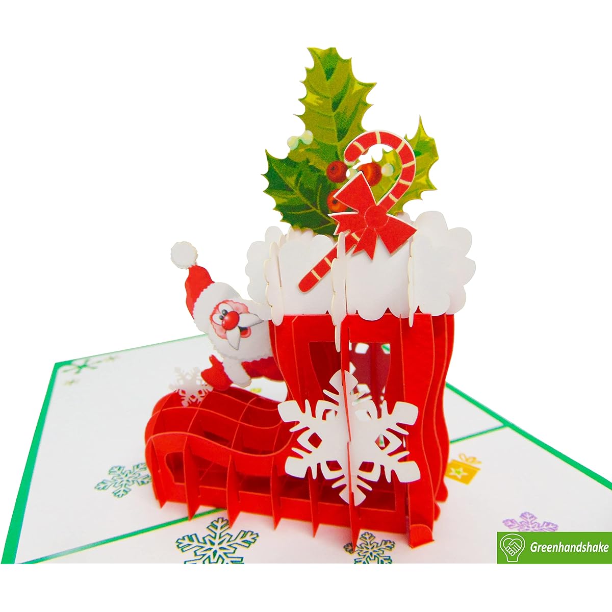 GREENHANDSHAKE Christmas Pop Up Cards 3D Collection – Handmade 3D Pop Up Greeting Cards for Christmas Holiday Christmas Gifts (Santa Claus Boots)