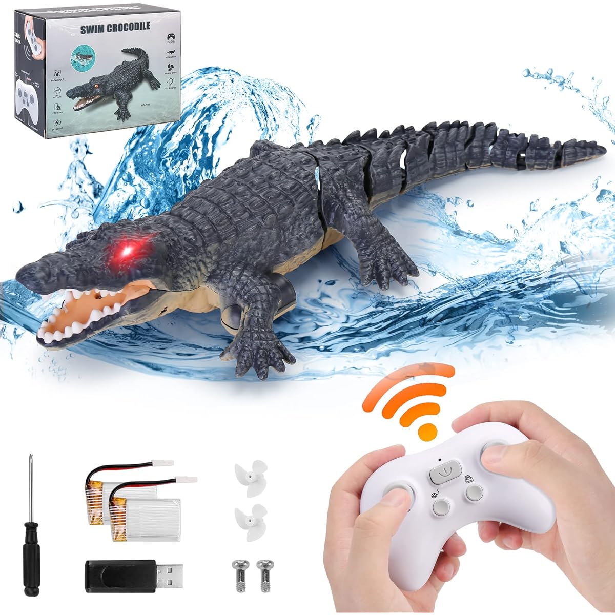 GearRoot Remote Control Crocodile Boat Toy, 1:18 Scale High Simulation RC Crocodile for Swimming Pool Bathroom, Great Gift, RC Boat Crocodile Toy for Boys and Girls Ages 6+