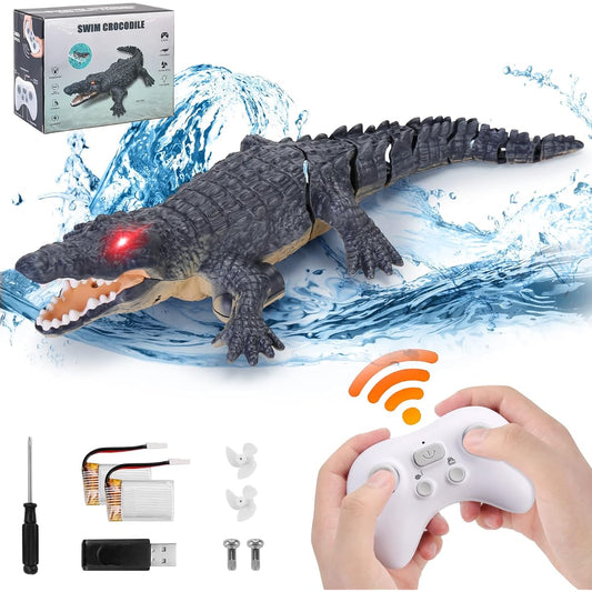 GearRoot Remote Control Crocodile Boat Toy, 1:18 Scale High Simulation RC Crocodile for Swimming Pool Bathroom, Great Gift, RC Boat Crocodile Toy for Boys and Girls Ages 6+